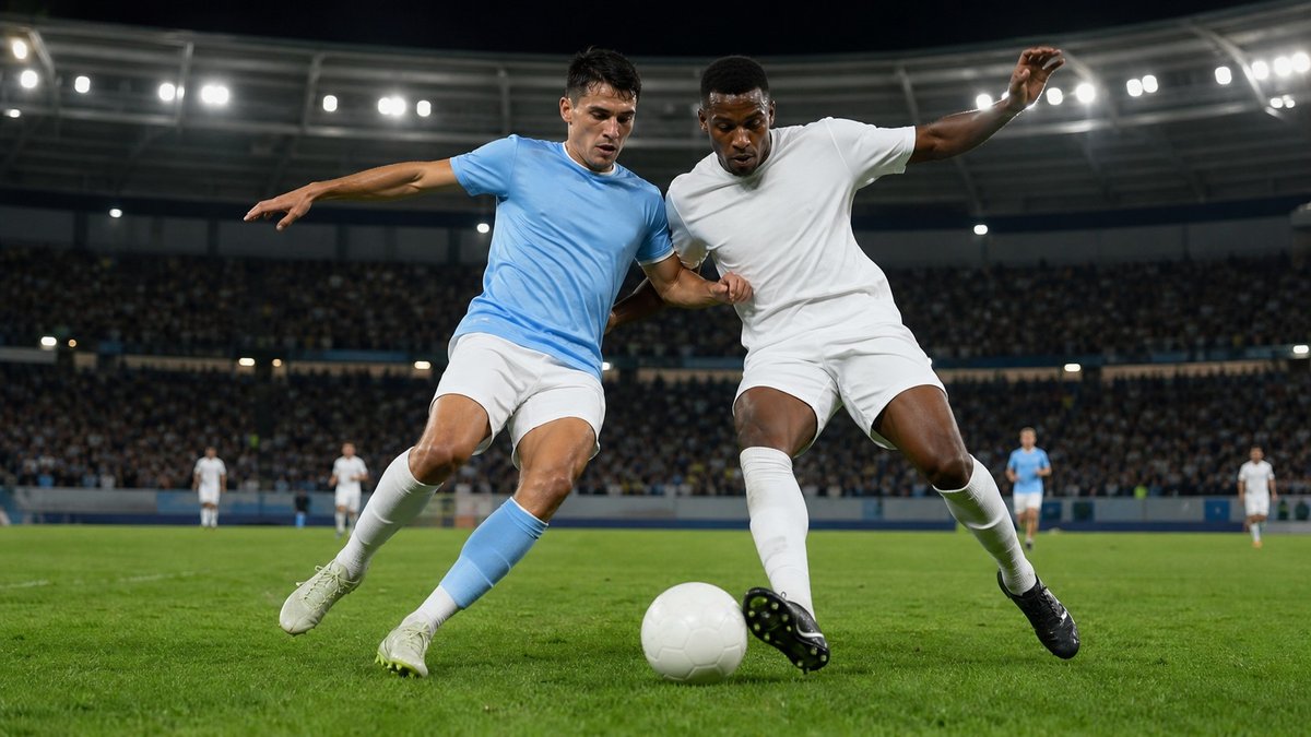 Jogadores de futebol em amistoso internacional durante a preparação para a Copa do Mundo.