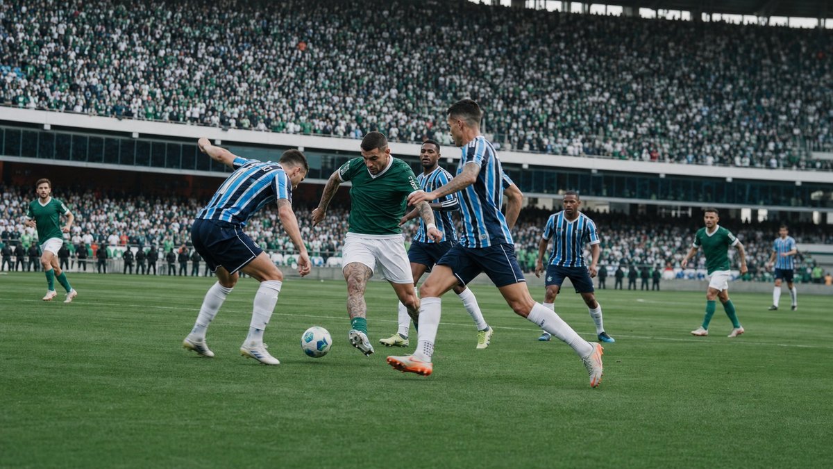 Jogadores disputam bola em estadio brasileiro durante final regional de futebol.