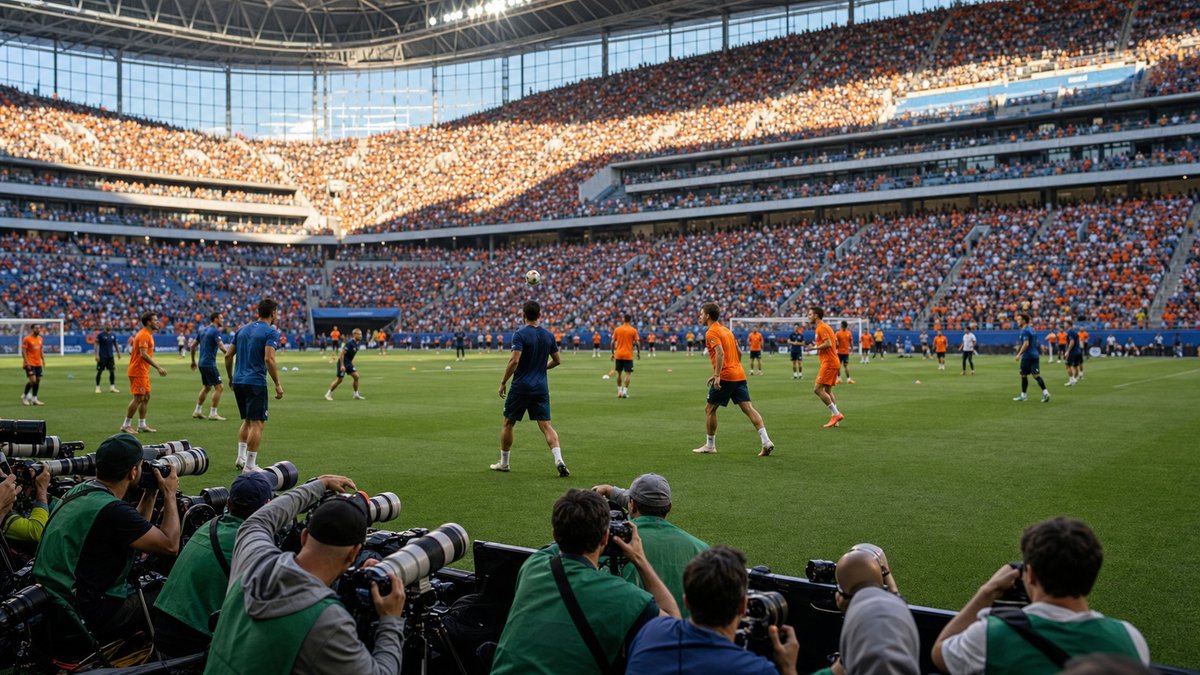 Jogadores aquecem em estádio lotado antes de partida da Copa do Mundo em Dallas