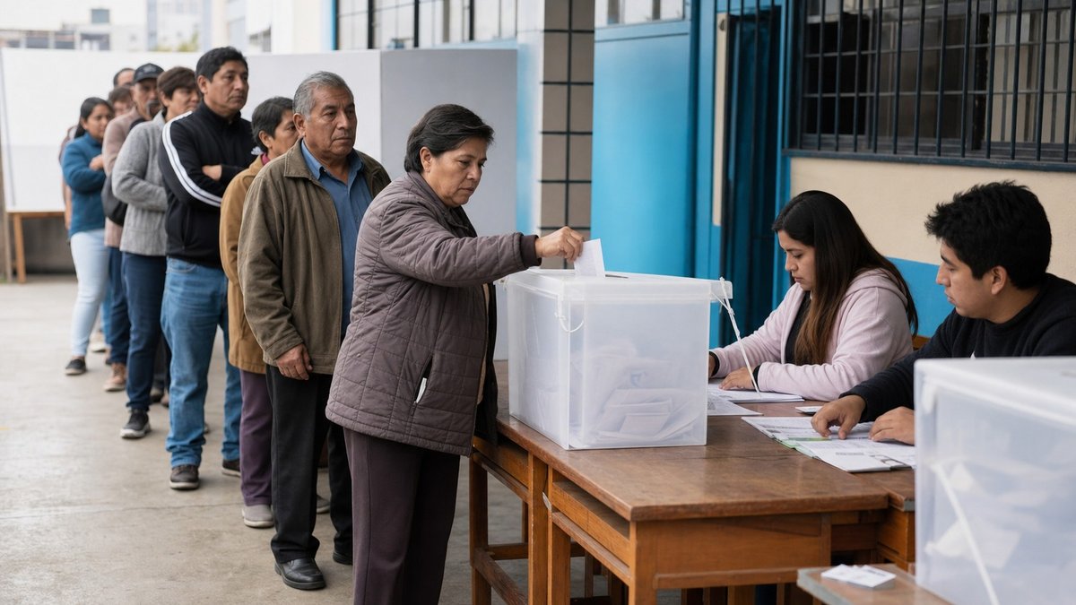 Eleitor peruano deposita voto em urna durante segundo turno presidencial.