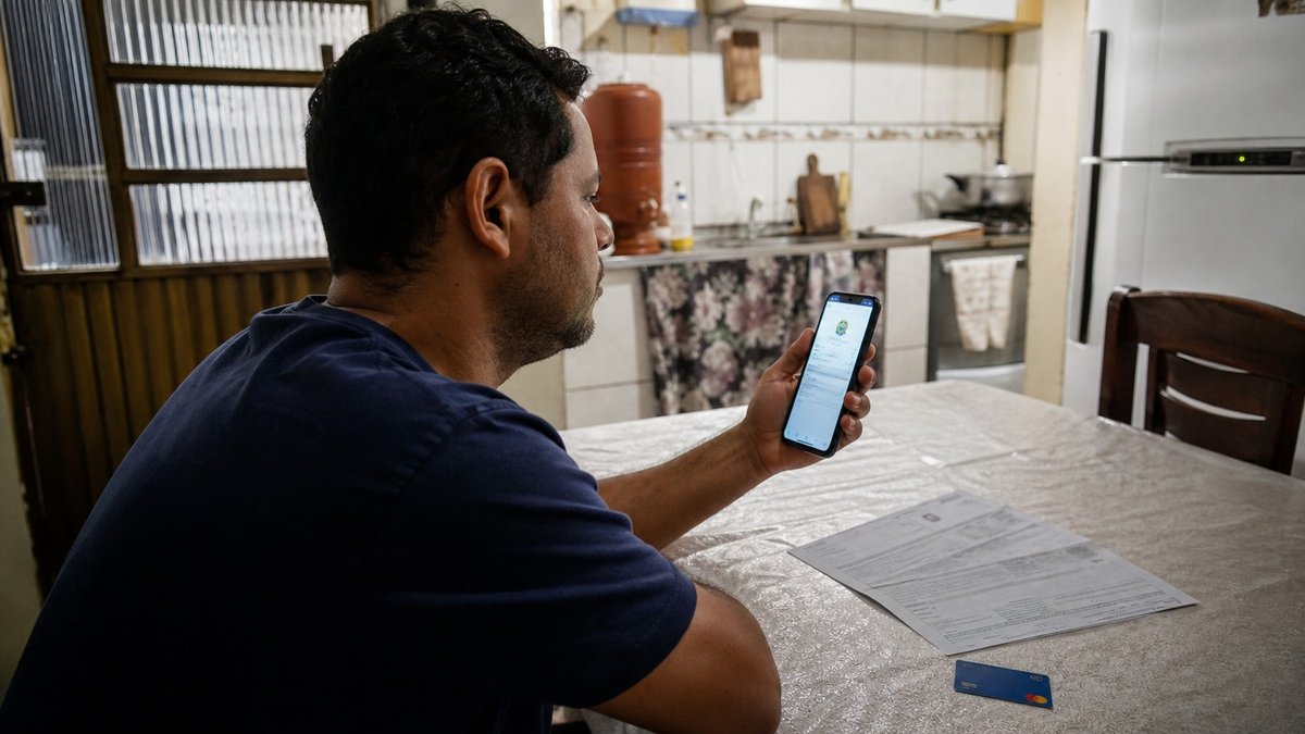 Trabalhador consulta benefício do abono salarial pelo celular em casa